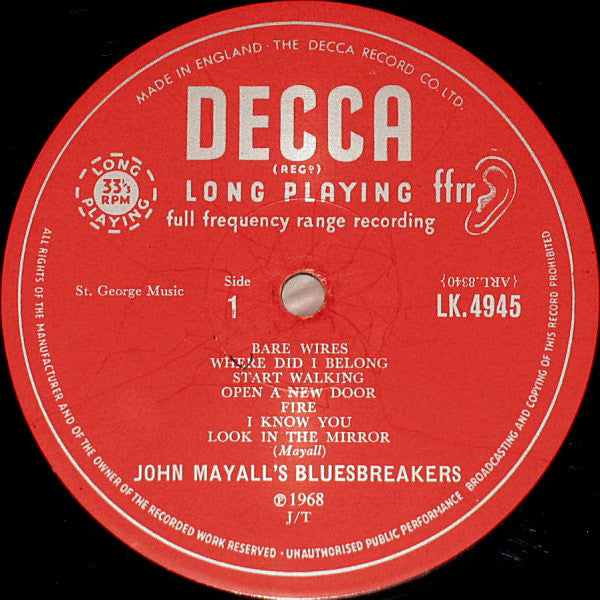 John Mayall's Bluesbreakers* : Bare Wires (LP, Album, Mono)
