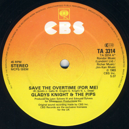 Gladys Knight And The Pips : Save The Overtime (For Me) (12", Single)
