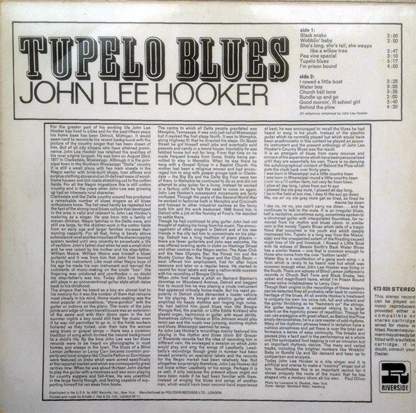 John Lee Hooker : Tupelo Blues (LP, Album, RE)