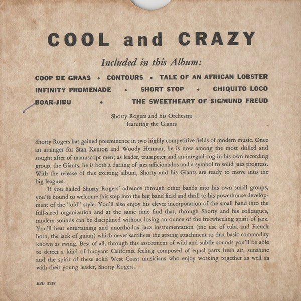 Shorty Rogers And His Orchestra Featuring The Giants (3) : Cool And Crazy (2x7", Album)