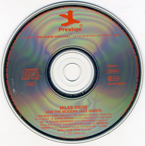 Miles Davis : Miles Davis And The Modern Jazz Giants (CD, Album, Comp, RE)