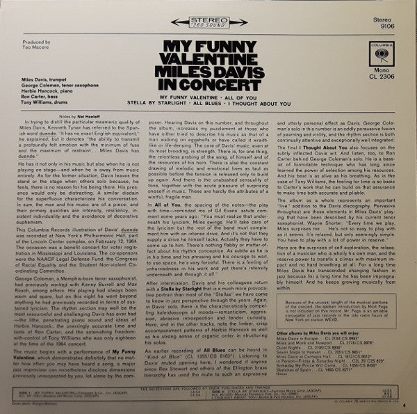 Miles Davis : My Funny Valentine - Miles Davis In Concert (LP, Album, RE)