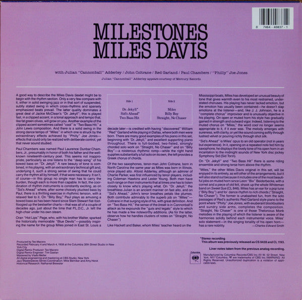 Miles Davis : Milestones (LP, Album, Mono, RE, RM)