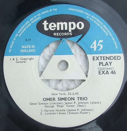 Omer Simeon Trio : The Omer Simeon Trio (7", EP, Tri)