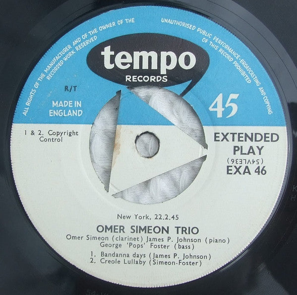 Omer Simeon Trio : The Omer Simeon Trio (7", EP, Tri)