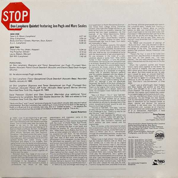 Don Lanphere Quintet Featuring Jon Pugh (2) And Marc Seales : STOP (LP, Album)