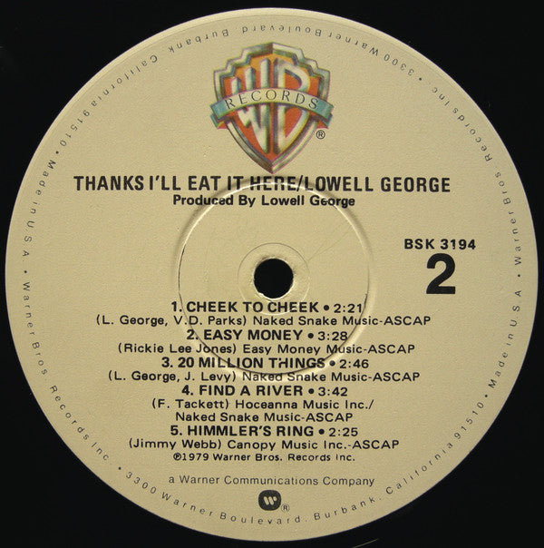 Lowell George : Thanks I'll Eat It Here (LP, Album, Win)