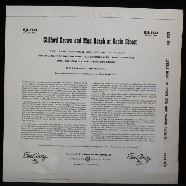 Clifford Brown And Max Roach : At Basin Street (LP, Album, Mono)
