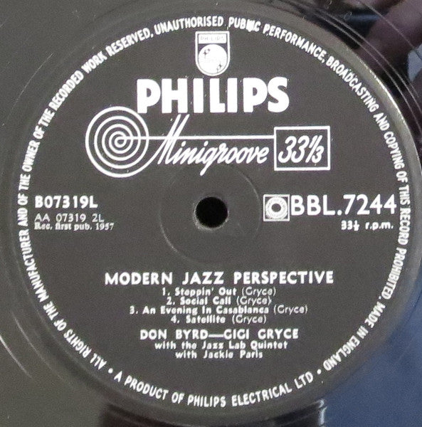 Donald Byrd - Gigi Gryce, The Jazz Lab Quintet, Jackie Paris : Modern Jazz Perspective (LP, Album, Mono)