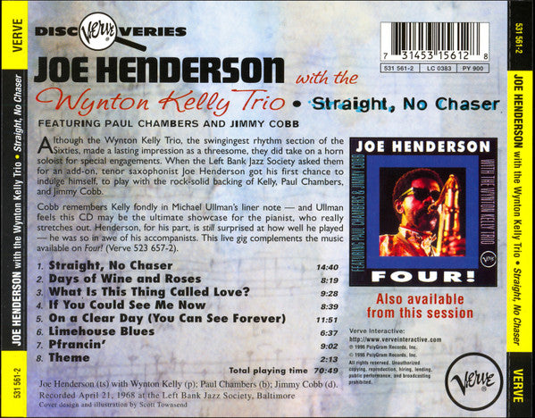 Joe Henderson With Wynton Kelly Trio : Straight, No Chaser (CD, Album, RM)