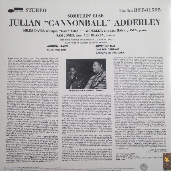Cannonball Adderley : Somethin' Else (LP, Album, Mono, RE, RM, RP, 180)