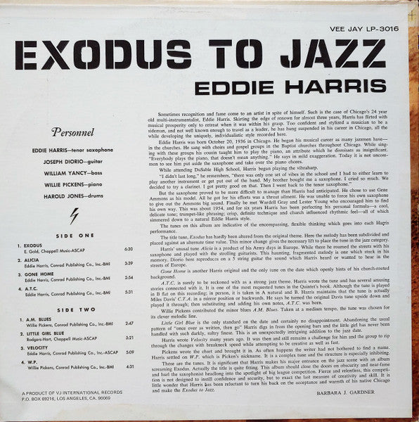 Eddie Harris : Exodus To Jazz (LP, Album, RE)