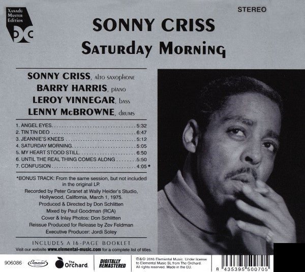 Sonny Criss : Saturday Morning (CD, Album, RE, RM)