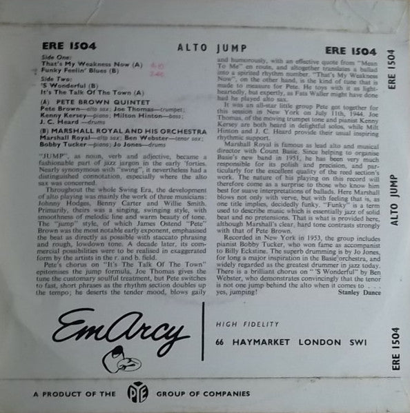 Pete Brown (2), Marshall Royal : Alto Jump (7", EP)