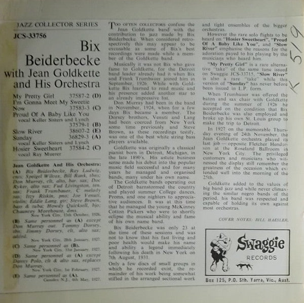 Jean Goldkette And His Orchestra : Bix Beiderbecke With Jean Goldkette And His Orchestra (7", EP)