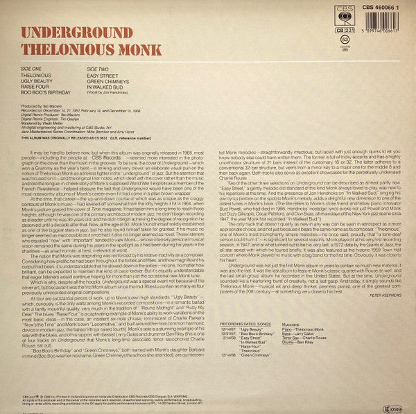 Thelonious Monk : Underground (LP, Album, RE, RM)