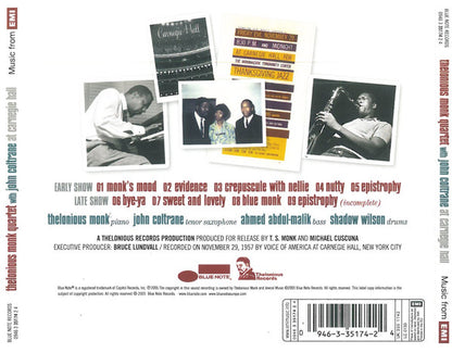 The Thelonious Monk Quartet With John Coltrane : At Carnegie Hall (CD, Album)