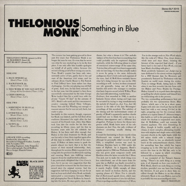 Thelonious Monk : Something In Blue (LP, Album)