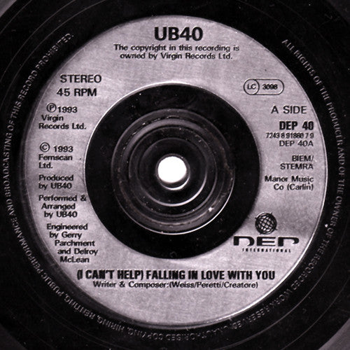 UB40 : (I Can't Help) Falling In Love With You (7", Single)