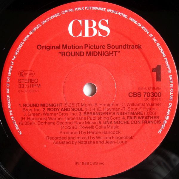 Herbie Hancock : Round Midnight (Original Motion Picture Soundtrack) (LP, Album, 311)