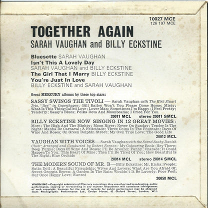 Sarah Vaughan And Billy Eckstine : Together Again (7", EP, Mono)