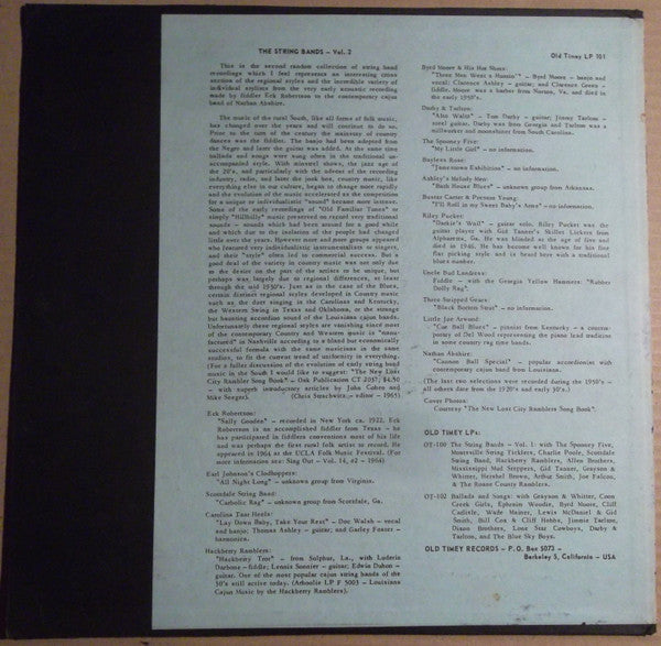 Various : Old Time Southern Dance Music : The String Bands Vol 2 (LP, Comp)