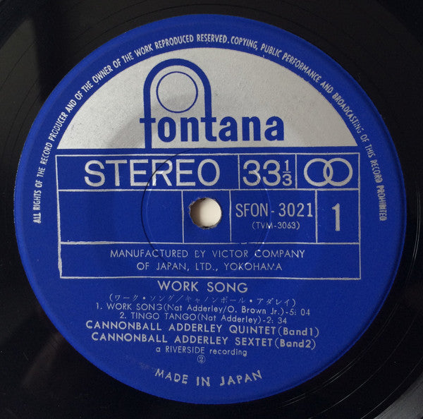 The Cannonball Adderley Quintet, Cannonball Adderley Sextet : Work Song (7", EP)