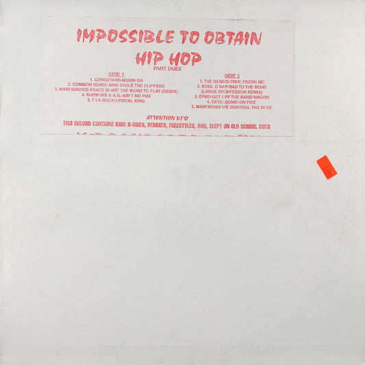 Various : Impossible To Obtain Hip Hop Part Deux (LP, Unofficial)