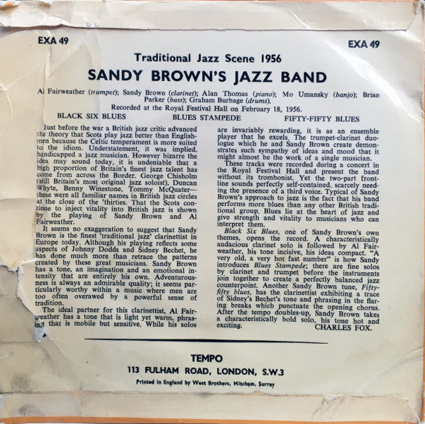 Sandy Brown's Jazz Band : Black Six Blues (7", EP)
