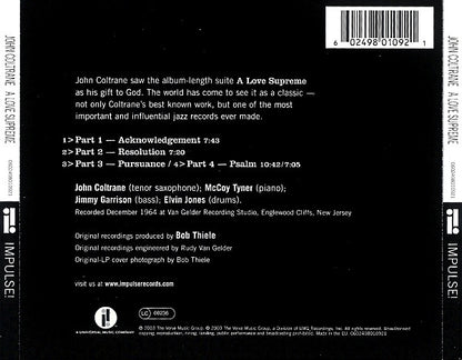 John Coltrane : A Love Supreme (CD, Album, RE, RM)