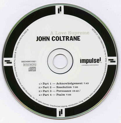 John Coltrane : A Love Supreme (CD, Album, RE, RM)