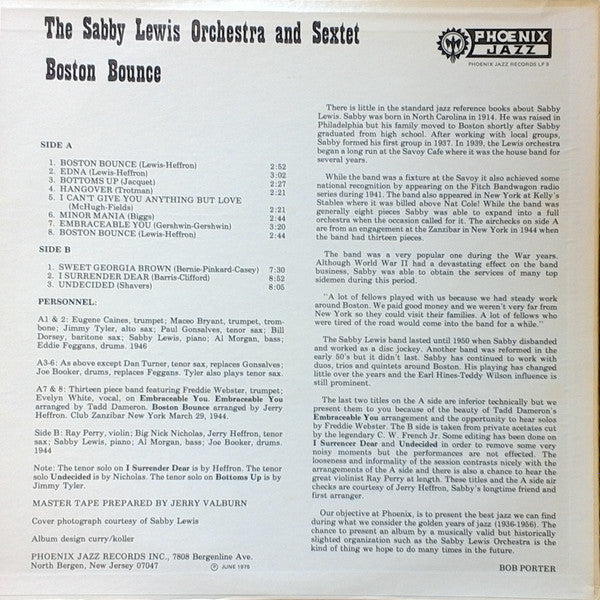 Sabby Lewis : Boston Bounce - The Sabby Lewis Orchestra And Sextet (LP, Album)
