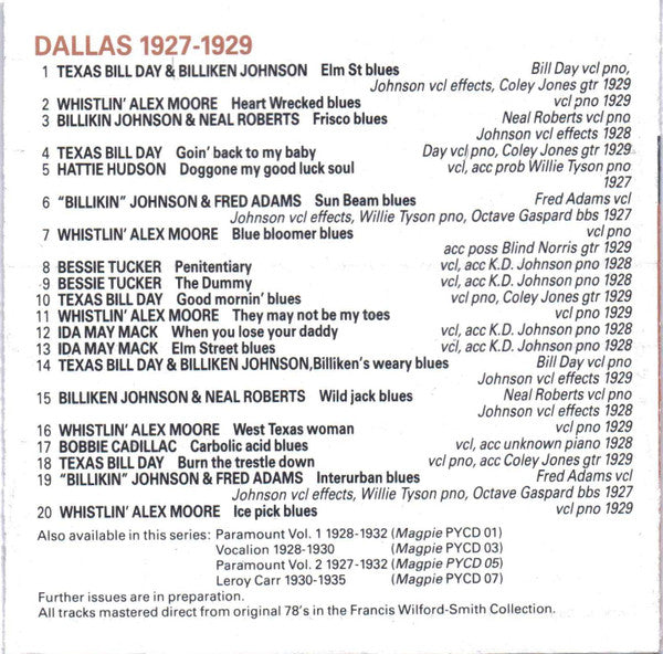 Various : Dallas 1927-1929 (CD, Comp)
