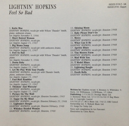 Lightnin' Hopkins : Feel So Bad - The Essential Recordings (CD, Comp, RM)