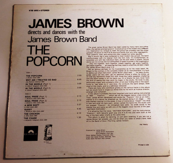 James Brown Directs And Dances With The The James Brown Band : The Popcorn (LP, Album, RE)