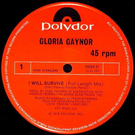 Gloria Gaynor : I Will Survive (Full Length Mix) (12", Single)