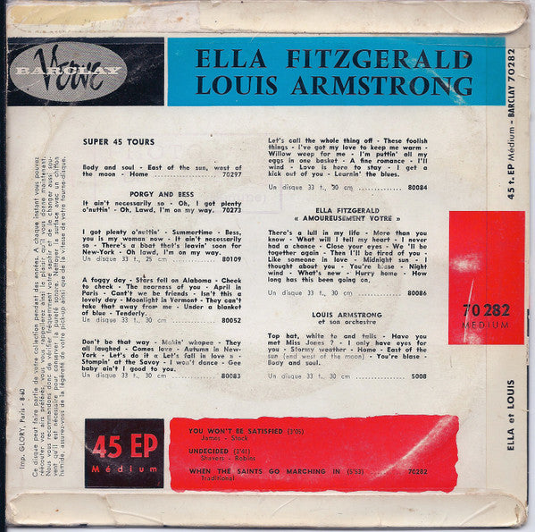 Ella Fitzgerald & Louis Armstrong : A Hollywood Bowl (7", EP)