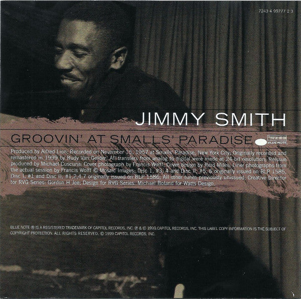 Jimmy Smith : Groovin' At Smalls' Paradise (2xCD, Album, Comp, Mono, RE, RM)