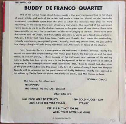 Buddy DeFranco Quartet : The Music Of Buddy DeFranco (7", EP)