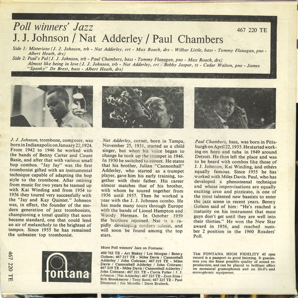 J.J. Johnson / Nat Adderley / Paul Chambers (3) : Misterioso (7", EP)