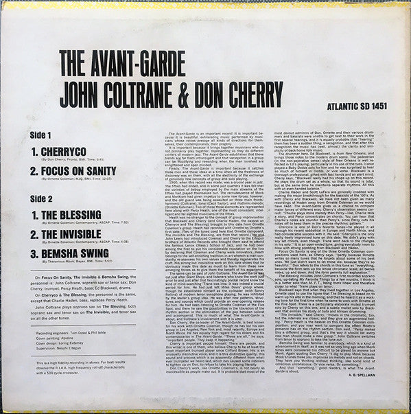 John Coltrane & Don Cherry : The Avant-Garde (LP, Album, RE, MO )